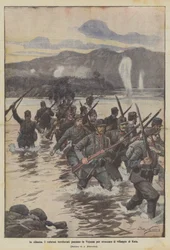 In Albania, the valiant territorials cross the Vojussa to attack the village of Kuta