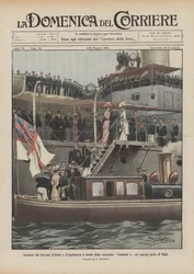 Meeting of the Sovereigns of Italy and England aboard the battleship Umberto I in the small port of Baja