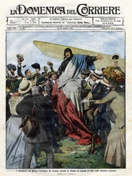 Jacques de Lesseps (1883-1927) upon his arrival in Canada in 1910. Illustration by Achille Beltrame for the Domenica del Corriere of July 24
