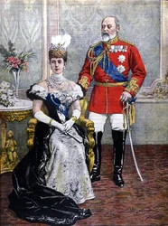 King Edward VII of England (1841-1910) with Queen Alexandra in 1902 illustration by Achilles Beltrame
