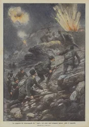 The Conquest of the Trench of Rockets, the Heroic Sardinians Advance Crawling, Under the Storm