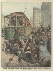 The labor crises, Philadelphia tram drivers attacked by striking comrades who defend with