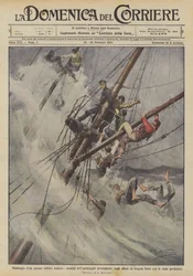 Shipwreck of a Large German Sailing Ship, Crew Members Climb Trees in Tragic