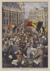 In the Grand Place of Brussels, the People Enthuse and Despair at the News of Belgian Victory Over the Germans and the Fall of Liege