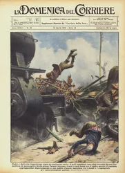 Father and Son Traveling on a Truck Loaded with Caged Chickens