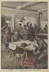 Before the action, the offices of an army command preparing an operation