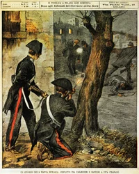 Sicilian mafia event, Fighting between carabinieri and mafia gangsters in Trapani, illustration by Achille Beltrame, from La Domenica del Corriere, 31st December 1899