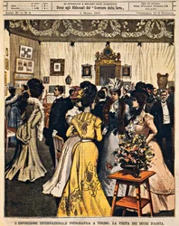 The Dukes of Aosta attending International Photography Exhibition in Turin, by Achille Beltrame, from La Domenica del Corriere, 4th March 1900