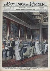 The royal couple, Victor Emmanuel III (Victor-Emmanuel) (Vittorio Emanuele III) (1869-1947) and his wife Helene of Montenegro, followed by Prince Humbert (Umberto) II and Mary Jose (Marie-Jose of Belgium, Maria Jose of Savoy), go to the Paolina Chapel