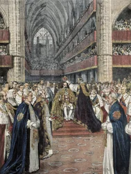 Coronation of Edward VII in the Westminster Abbey. Illustration by Achille Beltrame