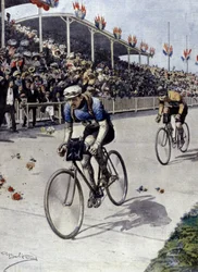 Cyclist Peer Breton Winner of the Tour de France in 1908. illustration by Achille Beltrame