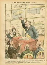 Illustration by Achille Lemot in Le Pelerin, 22/09/07 - Modernite, Automobile, Religion Faith, Atheism, Progres, Telegraph, Wireless Telegraphy, Telephone, Radium, Catholic Catholicism - Intellectual