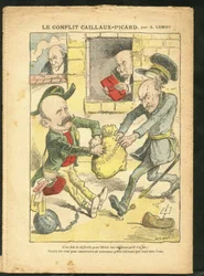 Illustration of Achille Lemot in Le Pelerin, 07/03/09 - The Caillaux-Picard Conflict - Taxation, Income Tax - Combes Emile, Clemenceau George, Caillaux Joseph
