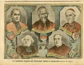 Illustration in Le Pelerin, 09/04/05 - French Cardinals who Protest Against Separation - Religion Faith, Catholic Catholicism - Separation of Church and State - Richard Mgr, Perraud Cardinal, Lecot Cardi