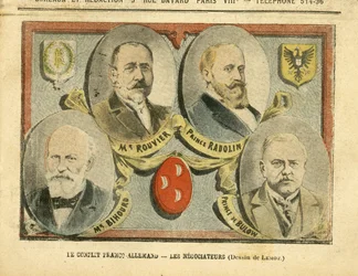 Illustration in Le Pelerin - The Franco-German conflict the negotiators - Colonization Colonialism Colonies, Germany Prussia, Morocco, France, Tangier - Rouvier Maurice, Bulow Bernhard von, Rad