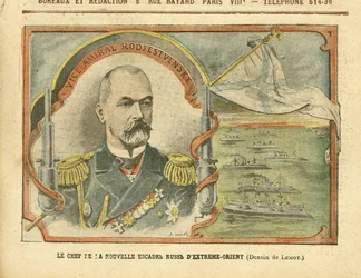 Illustration by Achille Lemot (1846-1909) in Le Pelerin, 30/04/05 - The leader of the new Russian Far East Squadron - Russia, army, navy, sea, seaside, warships - Admiral, admirals, Rozhestvensky (Zinovy Rozhestvensky)