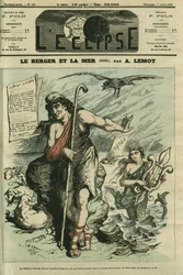The Shepherd and the Sea illustrates a fable to replace the cartoon by Gill The Frogs Who Ask for a King banned by censorship. Cover in L