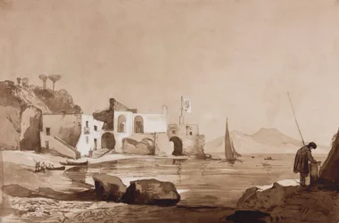 Port flying the Borbone flag with Vesuvius to the south, with additions by a Borbone pupil