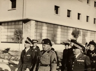 Inauguration of the buildings of the Royal Airport "Fausto Pesci" in Bologna, constructed by the Company Mauro Toschi fu Ulisse, in the presence of the Duce Benito Mussolini, 24/10/1936