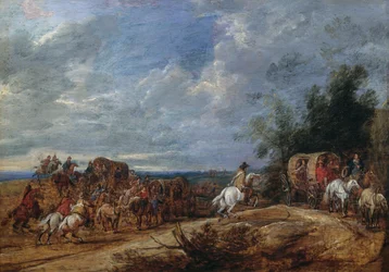 Brigands Attacking Train of Carriages