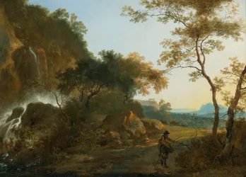 Italianate Landscape with a Traveller on a Path by a Waterfall