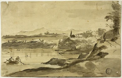 Landscape with Fisherman in Lake