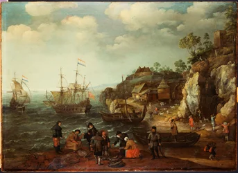 Coastal Scene with Fishermen and Huntsmen on the Shore