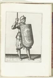 The Exercise with the Targe and Rapier: The Soldier Holds the Drawn Rapier No Higher Than His Face (No. 5), 1618