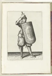 The Exercise with the Targe and Rapier: How the Soldier Should Close the Visor of His Helmet with the Targe and the Drawn Rapier in Hand (No. 7), 1618