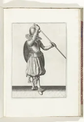 The Exercise with Shield and Spear: The Soldier with the Spear Diagonally in Both Hands with the Right Hand by the Head and the Shield on the Back (No. 3), 1618