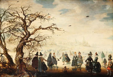 Winter Landscape with Elegant Figures Ice-Skating