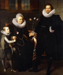 A group Portrait of a Family, full-length, in an interior