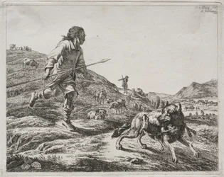 Shepherd Chasing a Wolf
