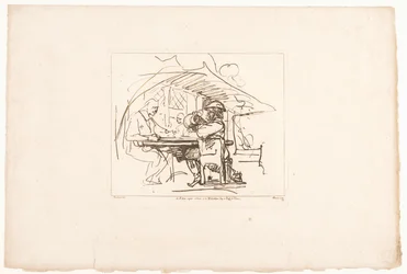 Two Men at a Table, One with a Jug (series title: Six Prints After Drawings by Rembrandt in the Hofbibliothek in Vienna)