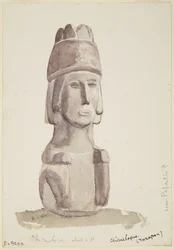 2 ft high stone statue of a human head from Chicualoque, Near Papantla