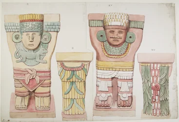Caryatids II and XV from outer chamber, Upper Temple of the Jaguars, Chichen Itza, Mexico