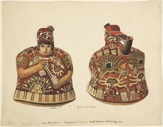 Container with a human figure on one side and a spout behind the head From Nazca, Peru