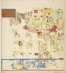 Quarter-scale copy of wall painting from north end of west wall, Upper Temple of the Jaguars, Chichen Itza, Mexico