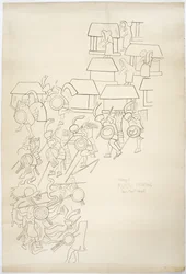 Tracing of a mural painting from the West Wall, Upper Temple of the Jaguars, Chichen Itza, Mexico