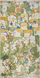 Tracing of a mural painting from the southern panel of the west wall, Upper Temple of the Jaguars, Chichen Itza, Mexico