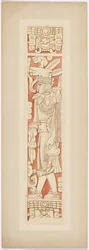 Warrior figure on the door jambs between the inner and outer chambers of the Upper Temple of the Jaguars