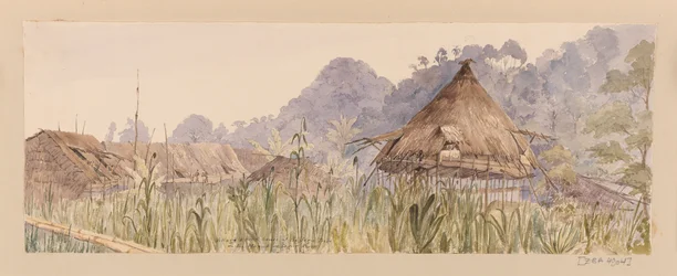Village and Head House of the Segu Tribe or On the Manuk or Segur River from West Indies, North American and Borneo Scrapbook