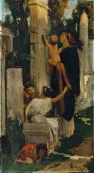 Ancient Cemetery Scene (Woman with Children Decorating a Grave)