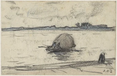 Boat with Hay on a River