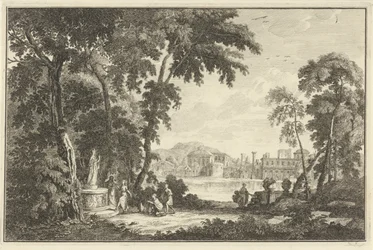 Arcadian River Landscape with Figures Worshipping a Statue (Italian and German Landscapes)