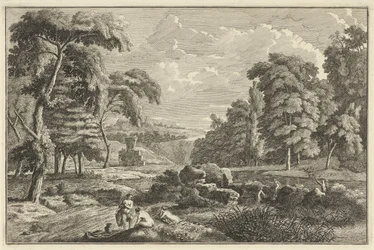 Arcadian River Landscape with Five Bathing Women and a Deer