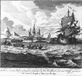 “The whale is towed or rowed aboard.” (No. 7 from the whaling series)