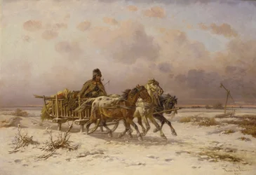 A Peasant in a Sledge Driving Three Horses