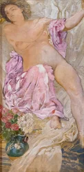Woman with flowers / naked woman with roses
