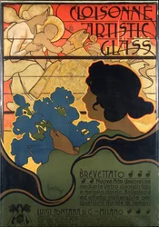 Advertising poster for Cloisonne Glass, with a nativity scene